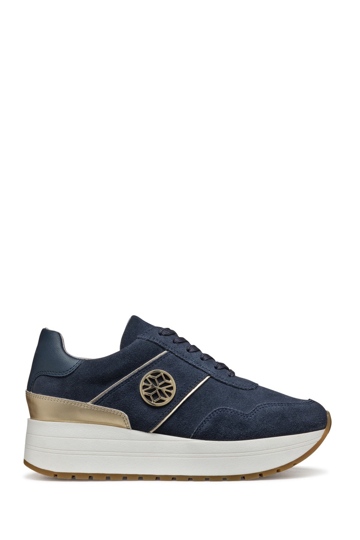 Geox Women Navy Low-Top Lace-Up Thick Sole Suede Leather Sneaker D55MZA022BNCF42L | Derimod