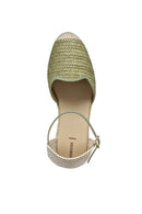 Geox Women Green Gelsa Low Ankle Buckle Wedge Heel Braided Leather Espadrille | Derimod