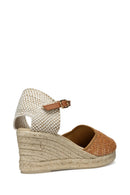 Geox Women Camel Gelsa Low Ankle Buckle Wedge Heel Braided Leather Espadrille | Derimod