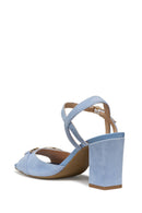 Geox Women Blue New Eraklia 80 Ankle Buckle Thick Heel Suede Leather Sandal | Derimod