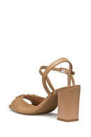 Geox Women Beige D New Eraklia 80 Ankle Buckle Thick Heel Leather Sandal | Derimod