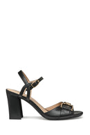Geox Women Black D New Eraklia 80 Ankle Buckle Thick Heel Leather Sandal | Derimod