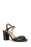 Geox Women Black D New Eraklia 80 Ankle Buckle Thick Heel Leather Sandal | Derimod
