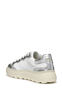 Geox Women White Spherica Ec4.1 Lace-Up Thick-Soled Leather Sneaker | Derimod