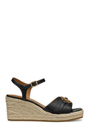 Geox Women Black D Panarea Wedge Heel Leather Sandal | Derimod