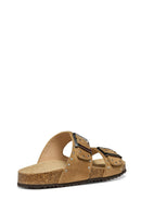 Geox Women Beige Brionia R Double Buckle Suede Leather Slippers | Derimod