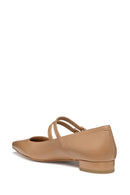 Geox Women Beige Giselda15 Double Buckle Leather Ballet Flat | Derimod