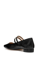 Geox Women Black Giselda15 Double Buckle Leather Ballet Flat | Derimod