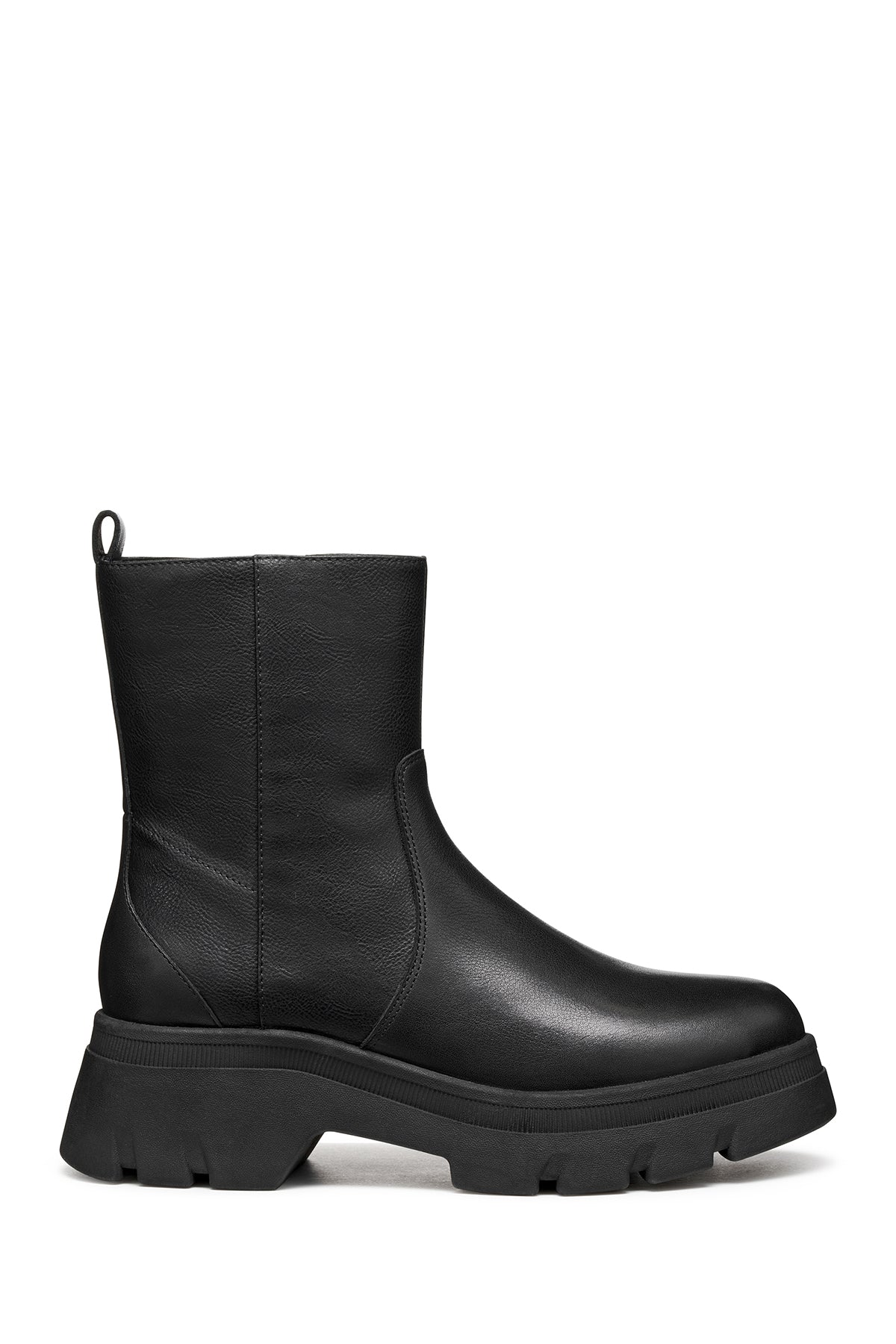 Geox Kadın Siyah D Pluette Fermuarlı Kalın Tabanlı Deri Bot
