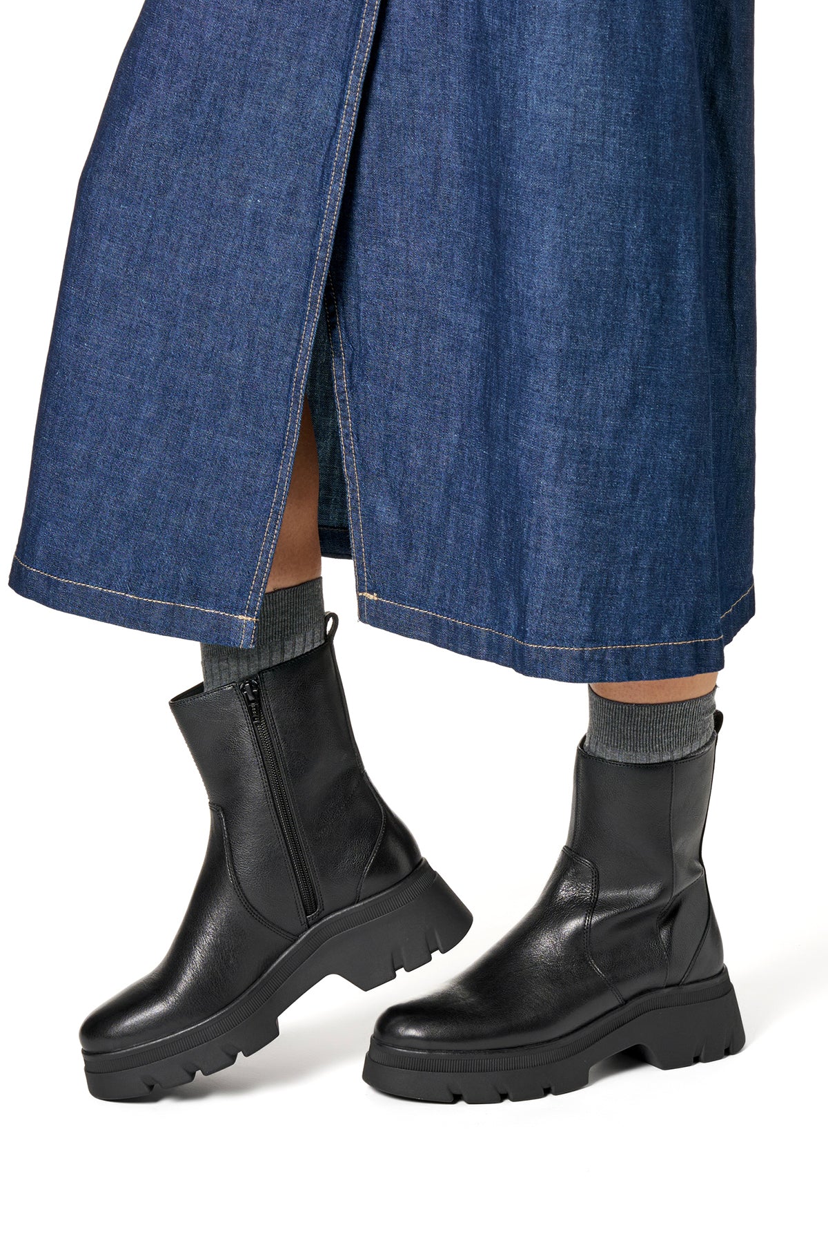 Geox Kadın Siyah D Pluette Fermuarlı Kalın Tabanlı Deri Bot