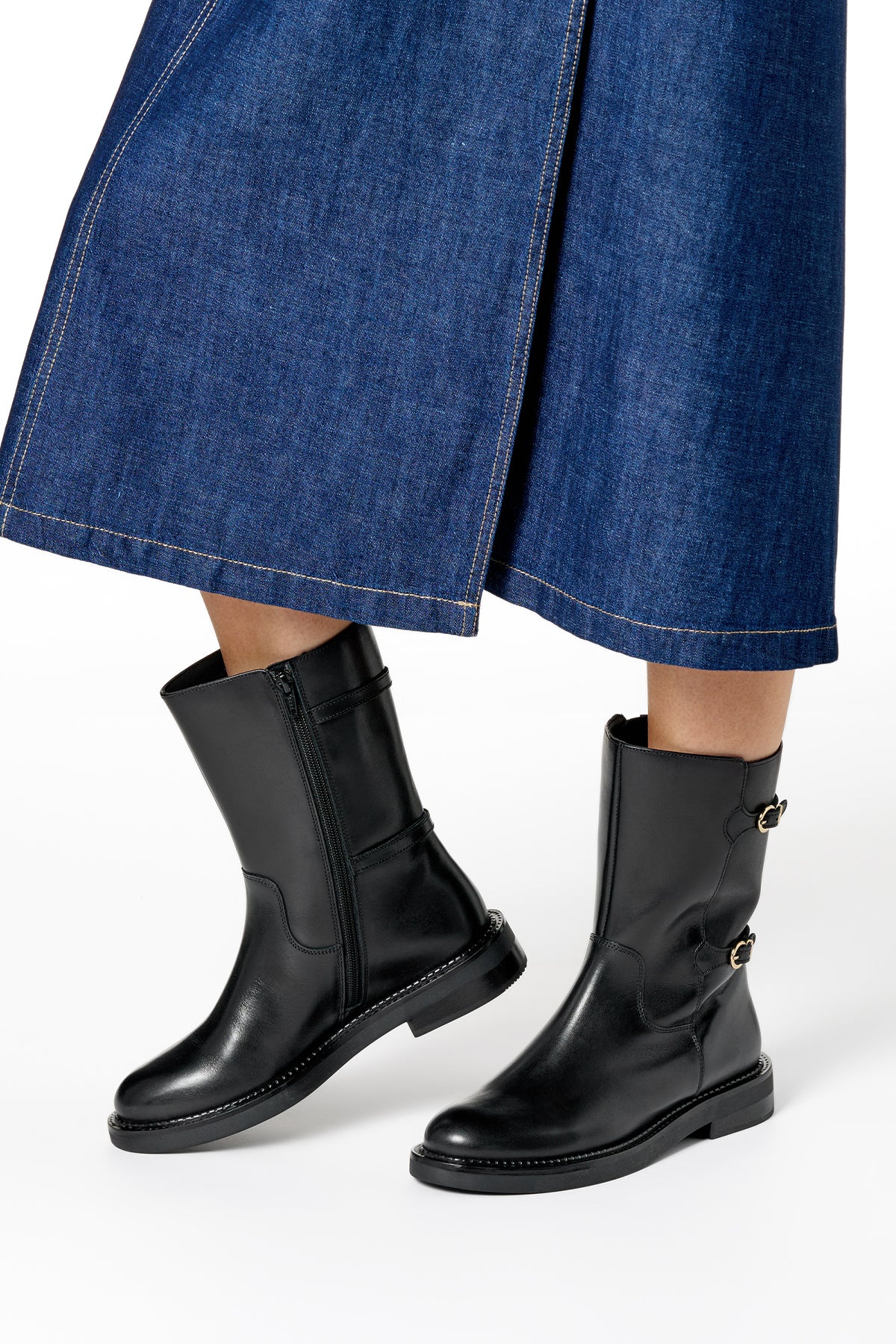 Geox Kadın Siyah D Serılda B - Smo.Lea Fermuarlı Tokalı Deri Çizme