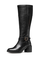 Geox Women Black D Serılda 60 B - Smo.Lea Zippered Heel Leather Boot | Derimod
