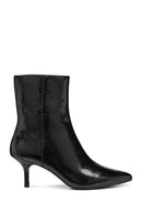 Geox Women Black D Kleopy B - Metal.Goat Zippered Patterned Thin Heeled Leather Boot | Derimod
