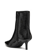 Geox Women Black D Kleopy B - Metal.Goat Zippered Patterned Thin Heeled Leather Boot | Derimod