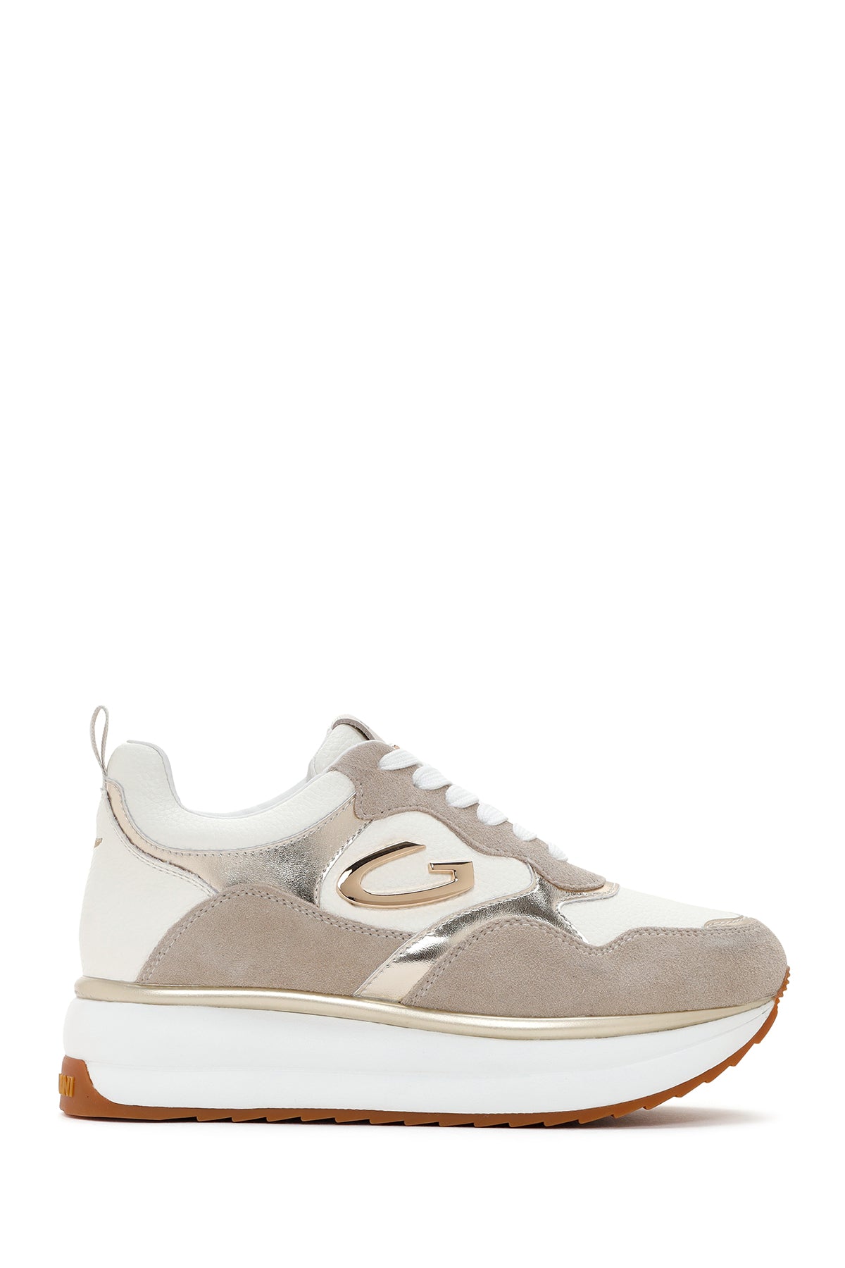 Alberto Guardiani Kadın Bej Altın Louise Kalın Tabanlı Deri Sneaker G03G100009 | Derimod