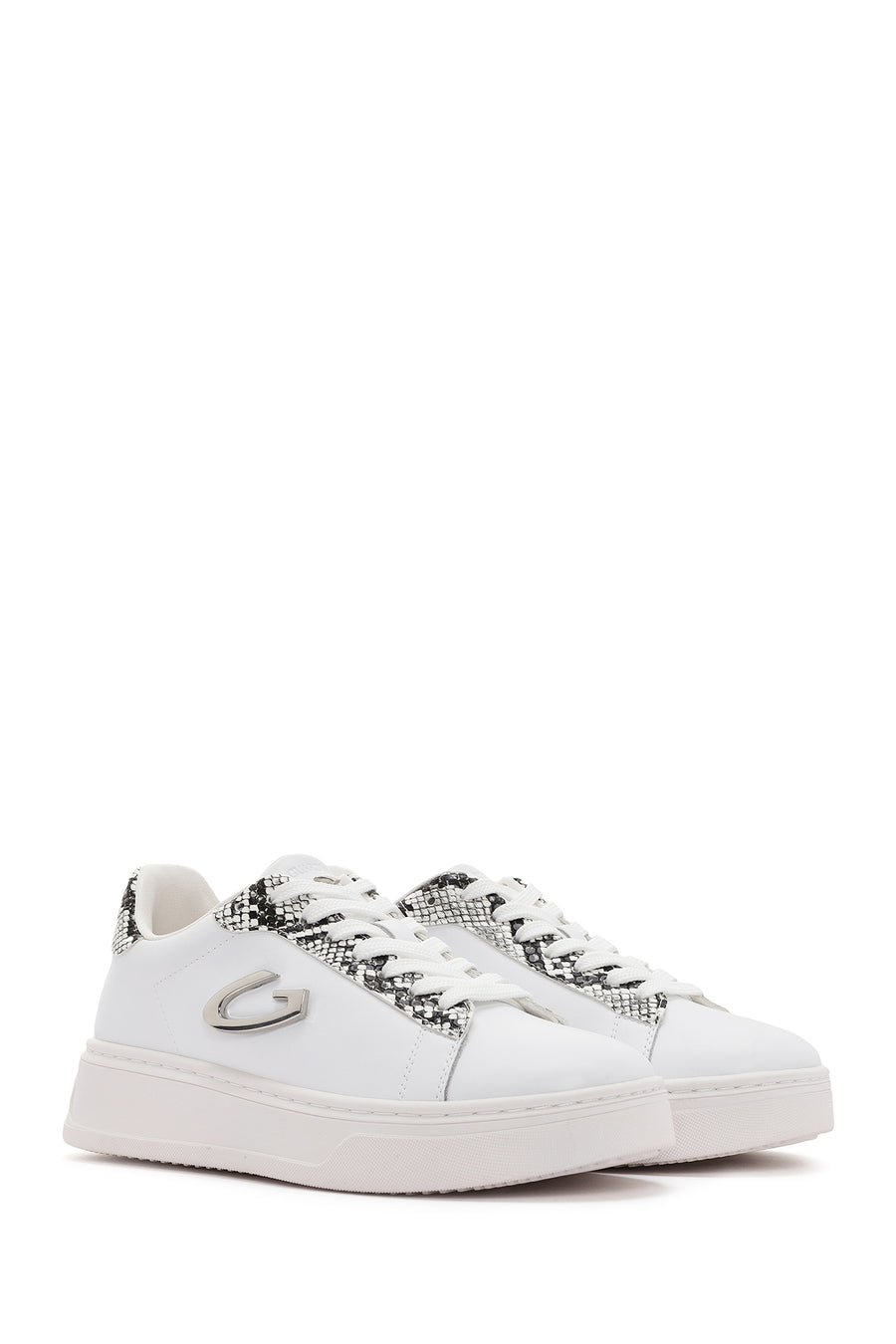 Alberto Guardiani Women's White New Era Lace-Up Leather Sneakers