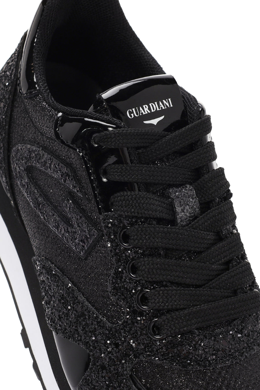 Alberto Guardiani Kadın Siyah Wen Kalın Tabanlı Bağcıklı Simli Deri Sneaker