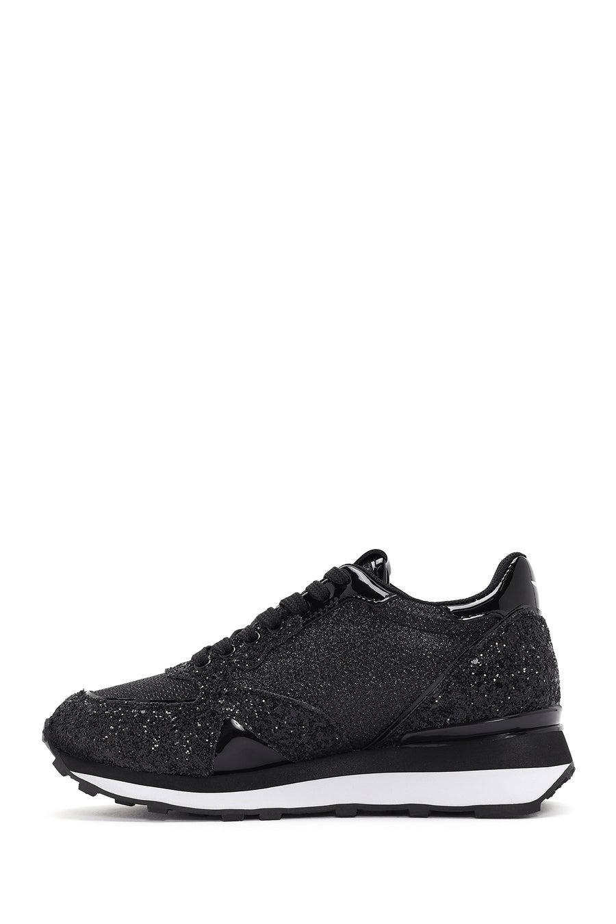 Alberto Guardiani Kadın Siyah Wen Kalın Tabanlı Bağcıklı Simli Deri Sneaker