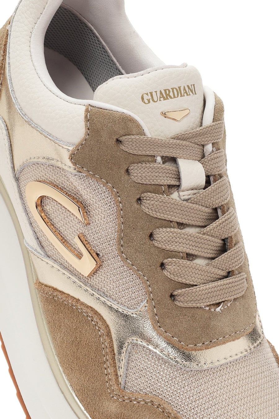 Alberto Guardiani Women's Beige Louise Chunky Sole Lace-Up Leather Sneakers