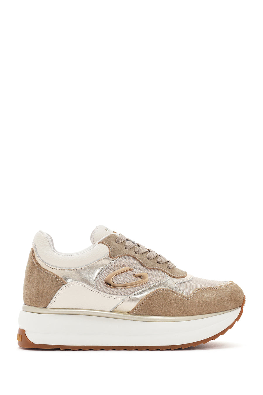 Alberto Guardiani Women's Beige Louise Chunky Sole Lace-Up Leather Sneakers G03G100026 | Derimod