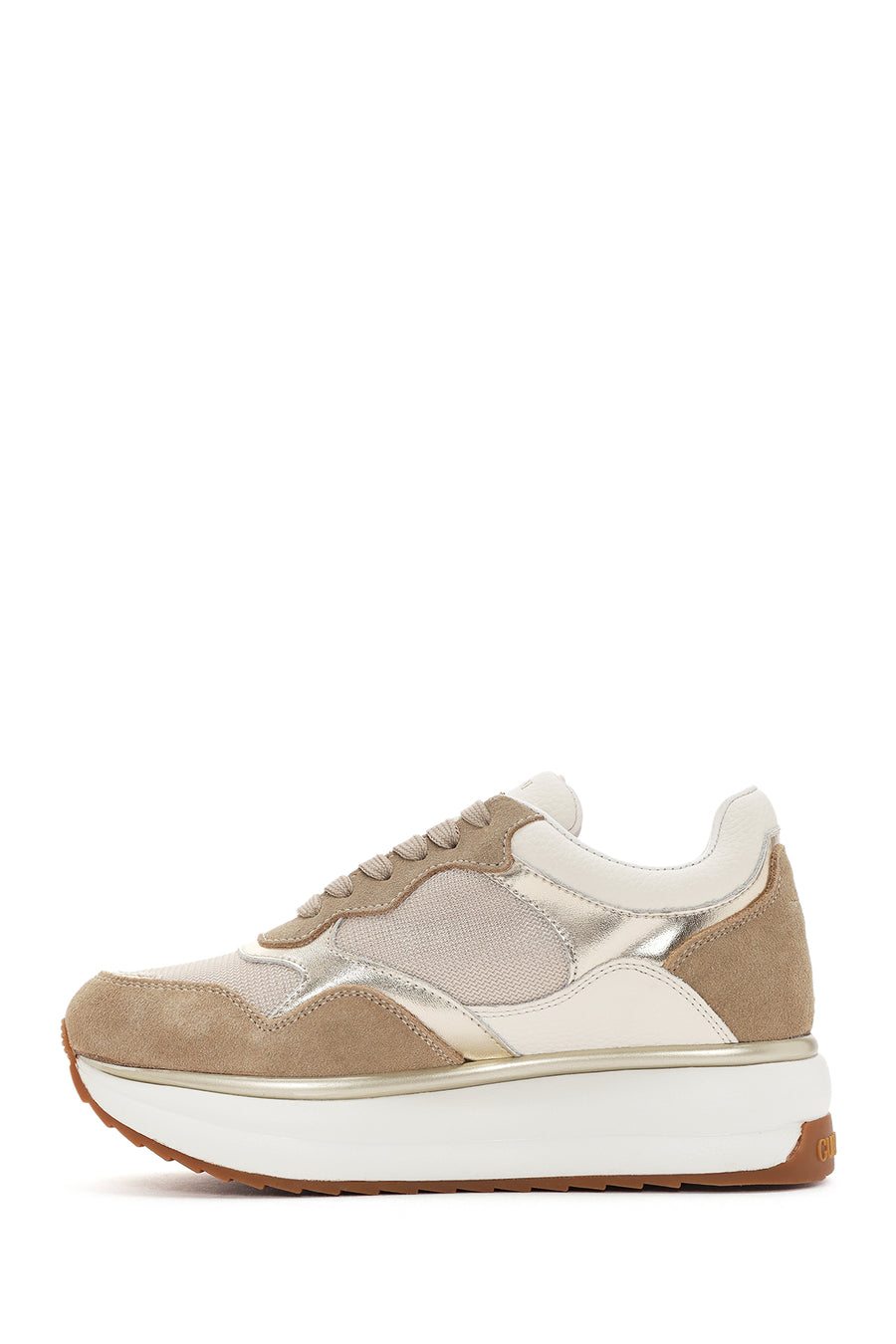 Alberto Guardiani Women's Beige Louise Chunky Sole Lace-Up Leather Sneakers