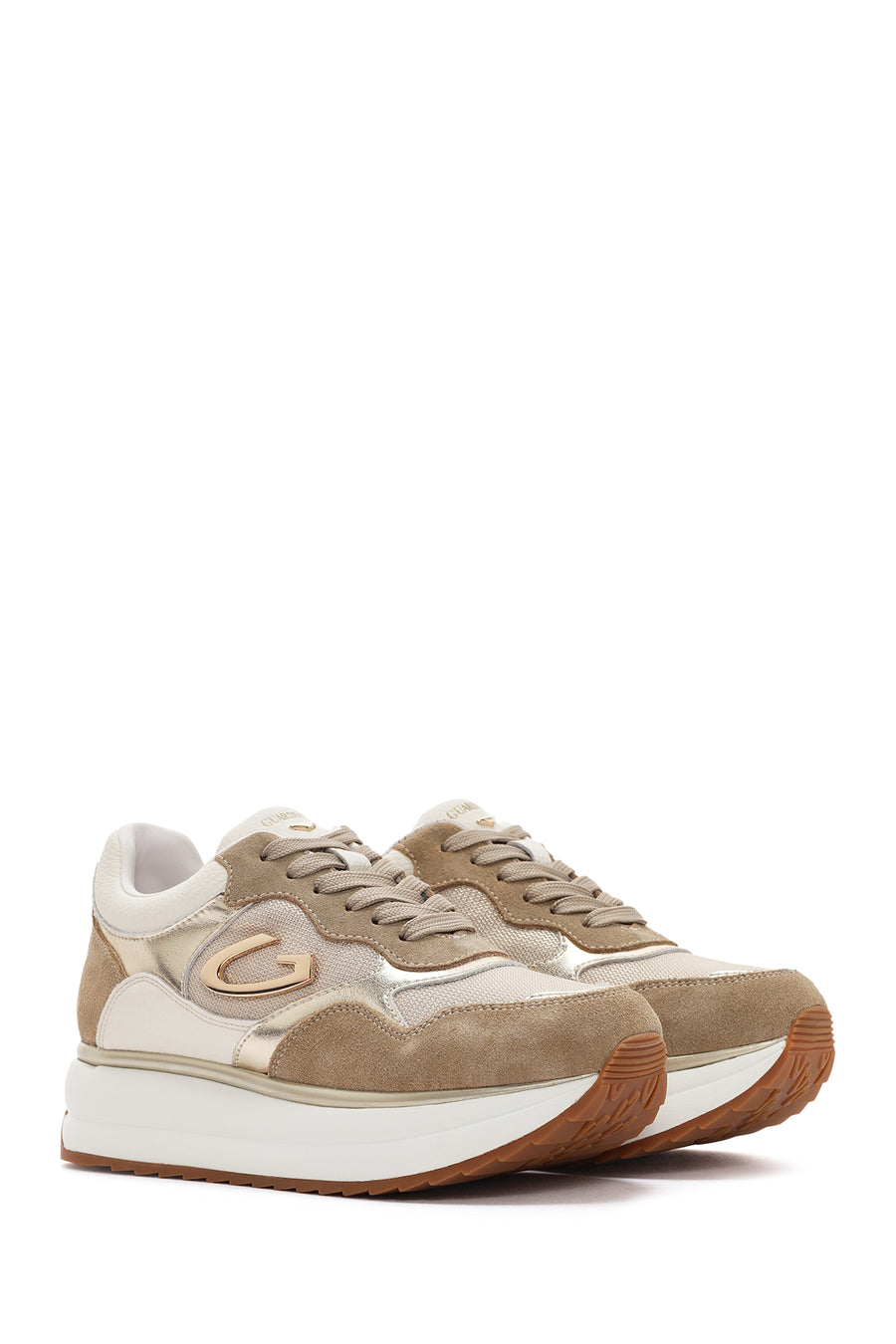 Alberto Guardiani Women's Beige Louise Chunky Sole Lace-Up Leather Sneakers