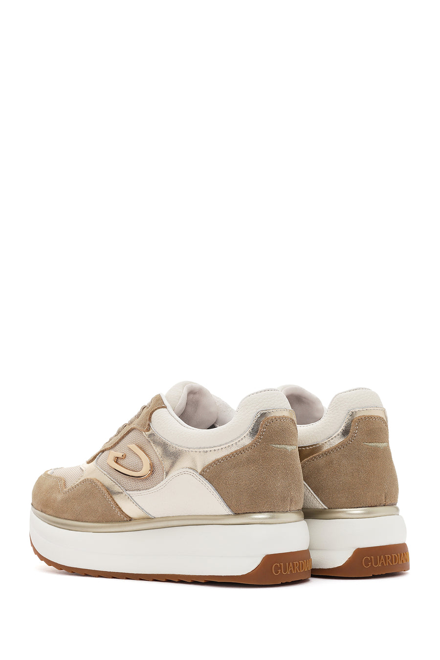 Alberto Guardiani Women's Beige Louise Chunky Sole Lace-Up Leather Sneakers