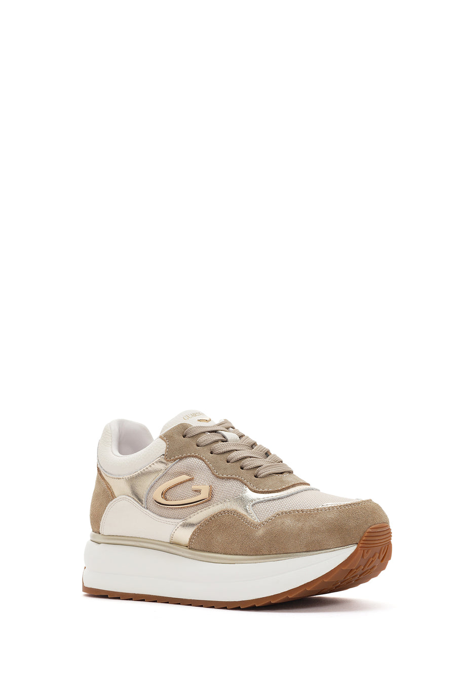 Alberto Guardiani Women's Beige Louise Chunky Sole Lace-Up Leather Sneakers