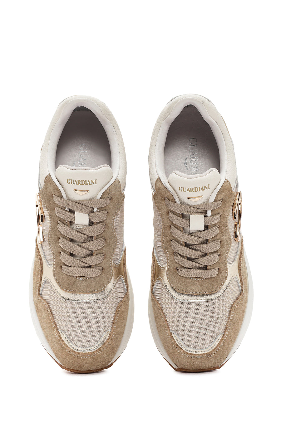 Alberto Guardiani Women's Beige Louise Chunky Sole Lace-Up Leather Sneakers