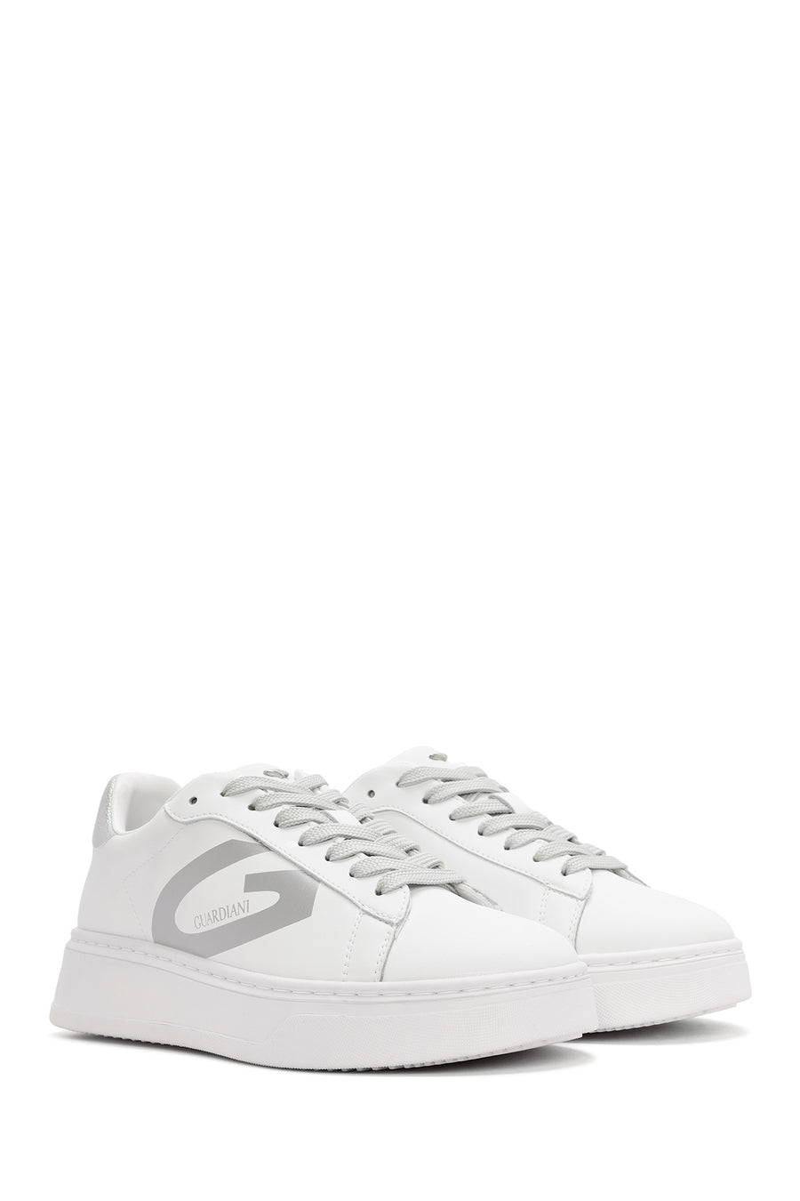 Alberto Guardiani Women's White New Era Lace-Up Leather Sneakers