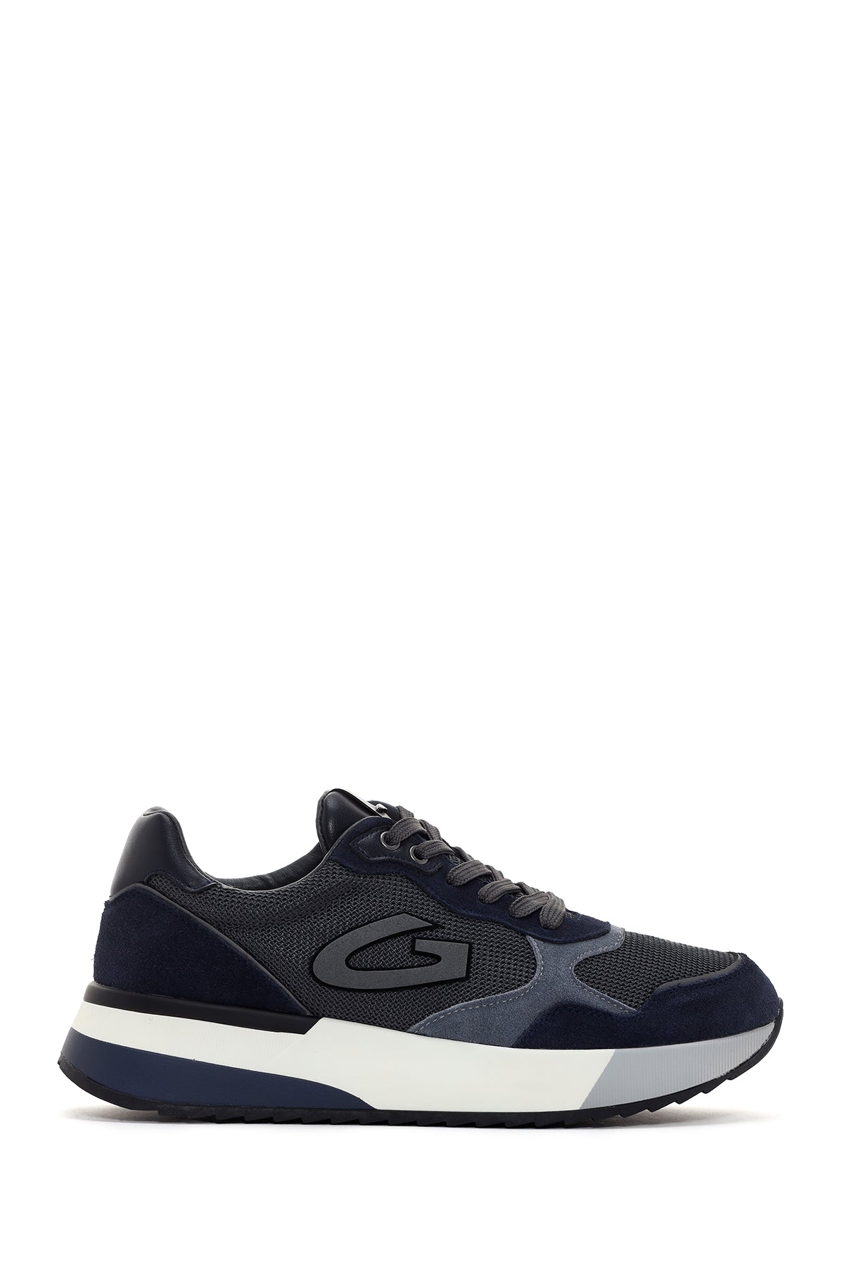 Alberto Guardiani Men's Navy Blue Gray Winner Thick Soled Leather Sneaker G03M100015 | Derimod