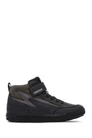 Geox Boys Black Arzach High Lace-Up Strapped Leather Boots | Derimod