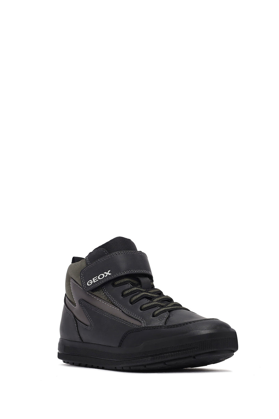 Geox Boys Black Arzach High Lace-Up Strapped Leather Boots