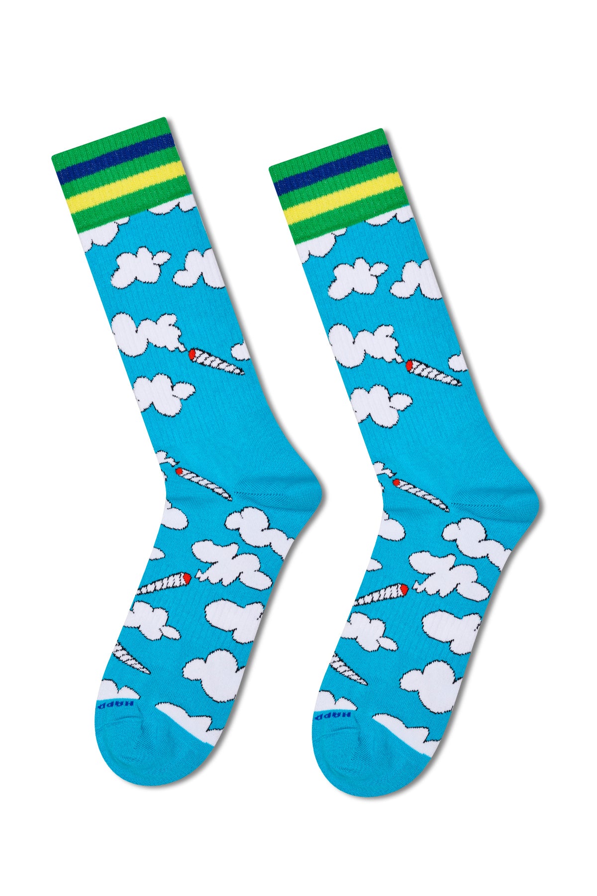 Happy Socks Erkek Mavi Bulut Desenli Pamuklu Çorap P002753 | Derimod