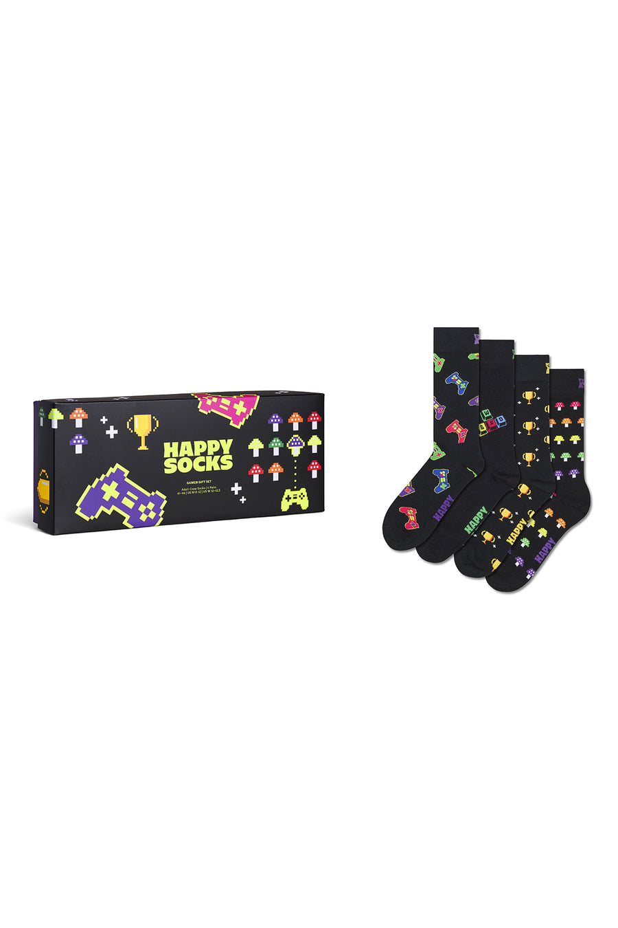 Happy Socks Male Black Gamer-Themed Cotton 4-Pack Socks Set P003368 | Derimod