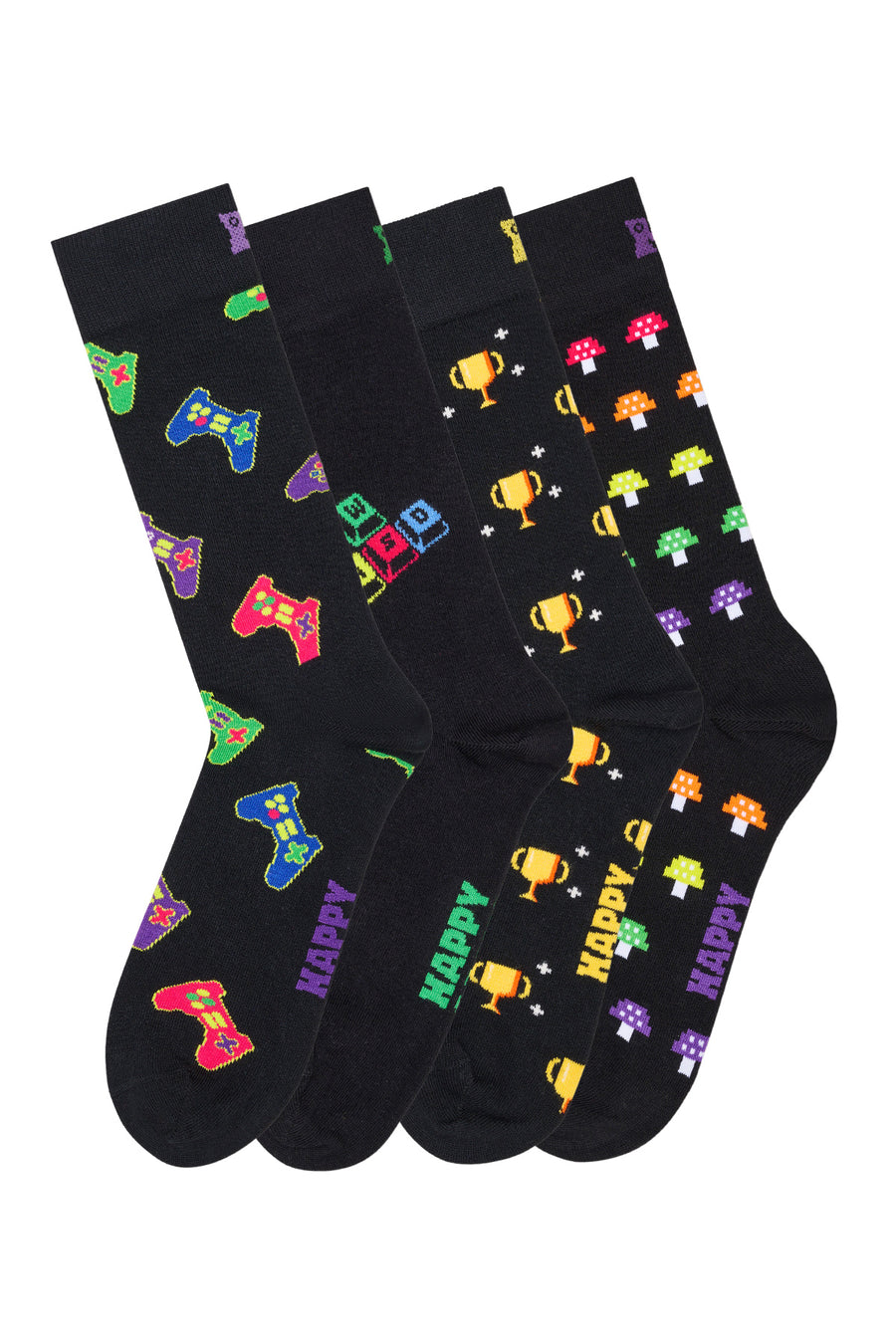 Happy Socks Male Black Gamer-Themed Cotton 4-Pack Socks Set