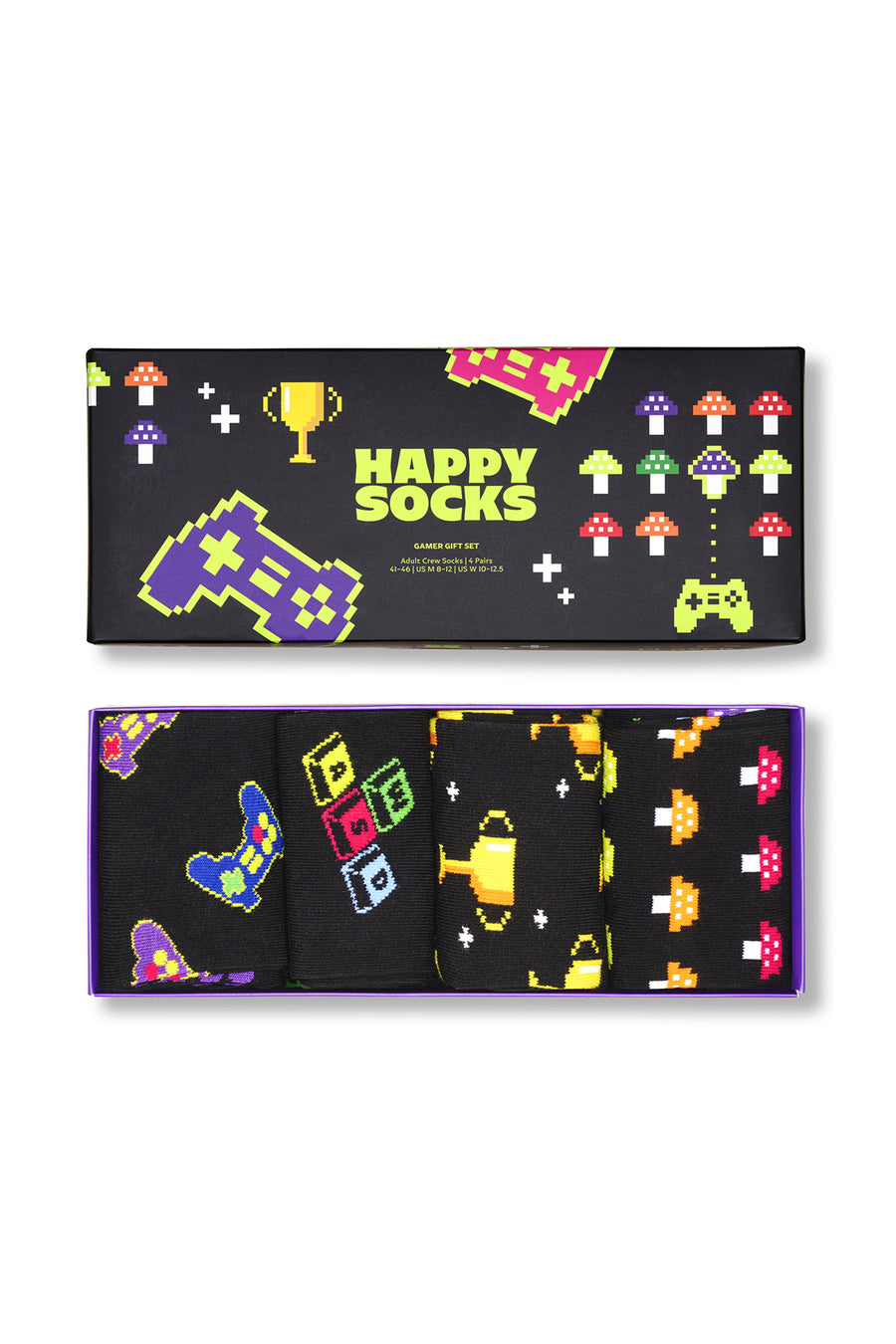 Happy Socks Male Black Gamer-Themed Cotton 4-Pack Socks Set