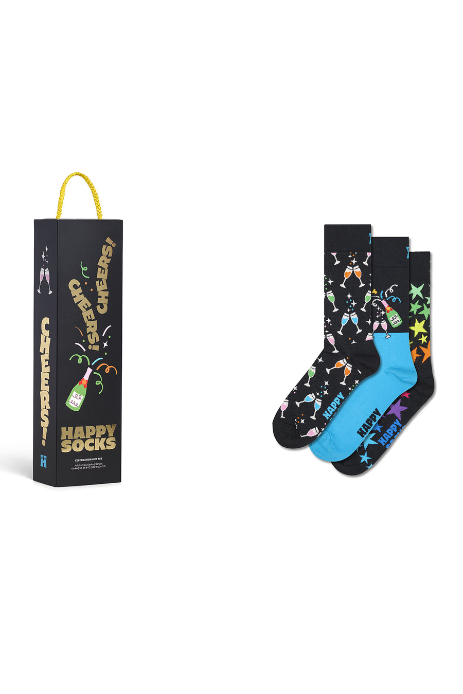 Happy Socks Male Black Celebration Patterned 3-Pack Cotton Sock Set P003371 | Derimod
