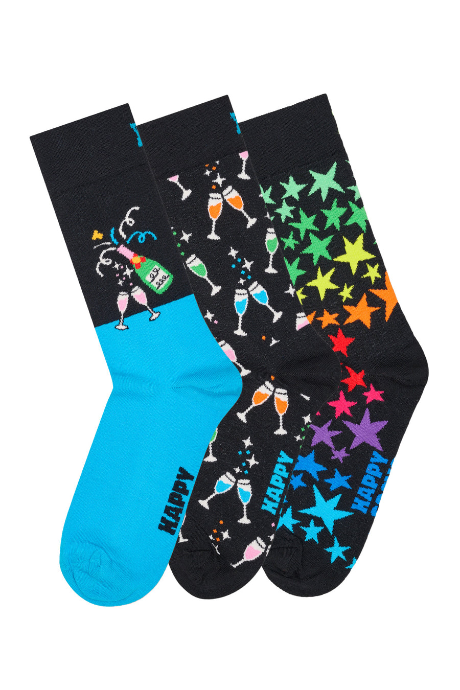 Happy Socks Male Black Celebration Patterned 3-Pack Cotton Sock Set