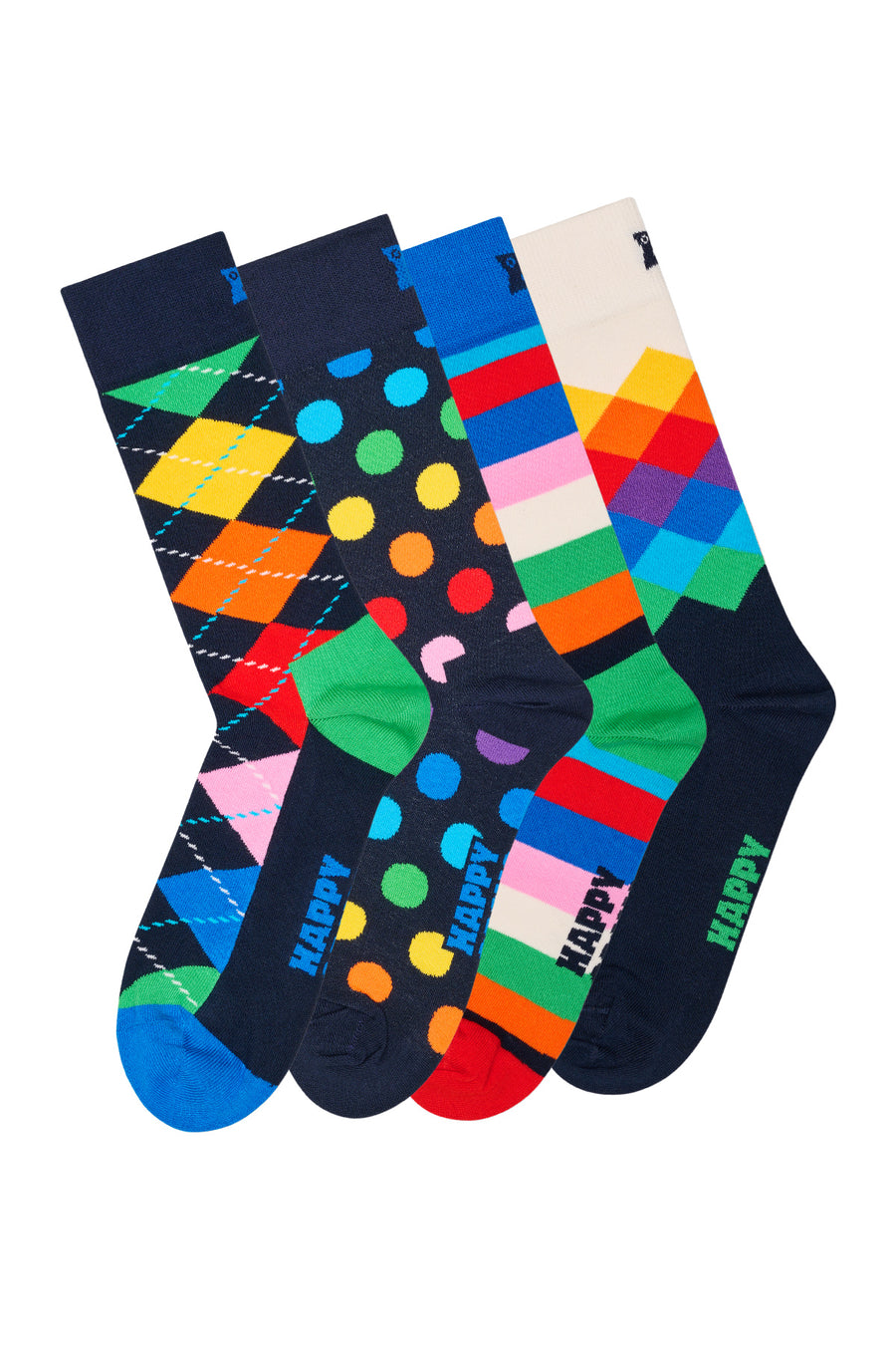 Happy Socks Male Multicolored Patterned Cotton 4-Pack Sock Set