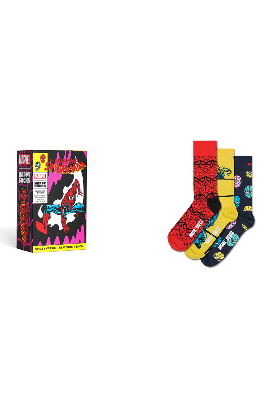 Happy Socks Male Multicolored Spider-Man Patterned Cotton 3-Pack Socks Set P003614 | Derimod