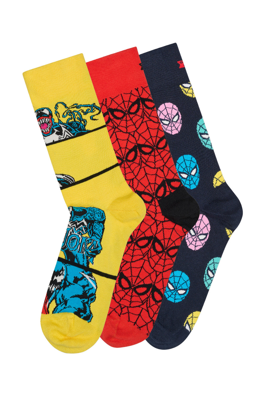Happy Socks Male Multicolored Spider-Man Patterned Cotton 3-Pack Socks Set