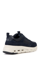Geox Men's Navy Blue Hoverstream Lace-Up Leather Sneaker | Derimod