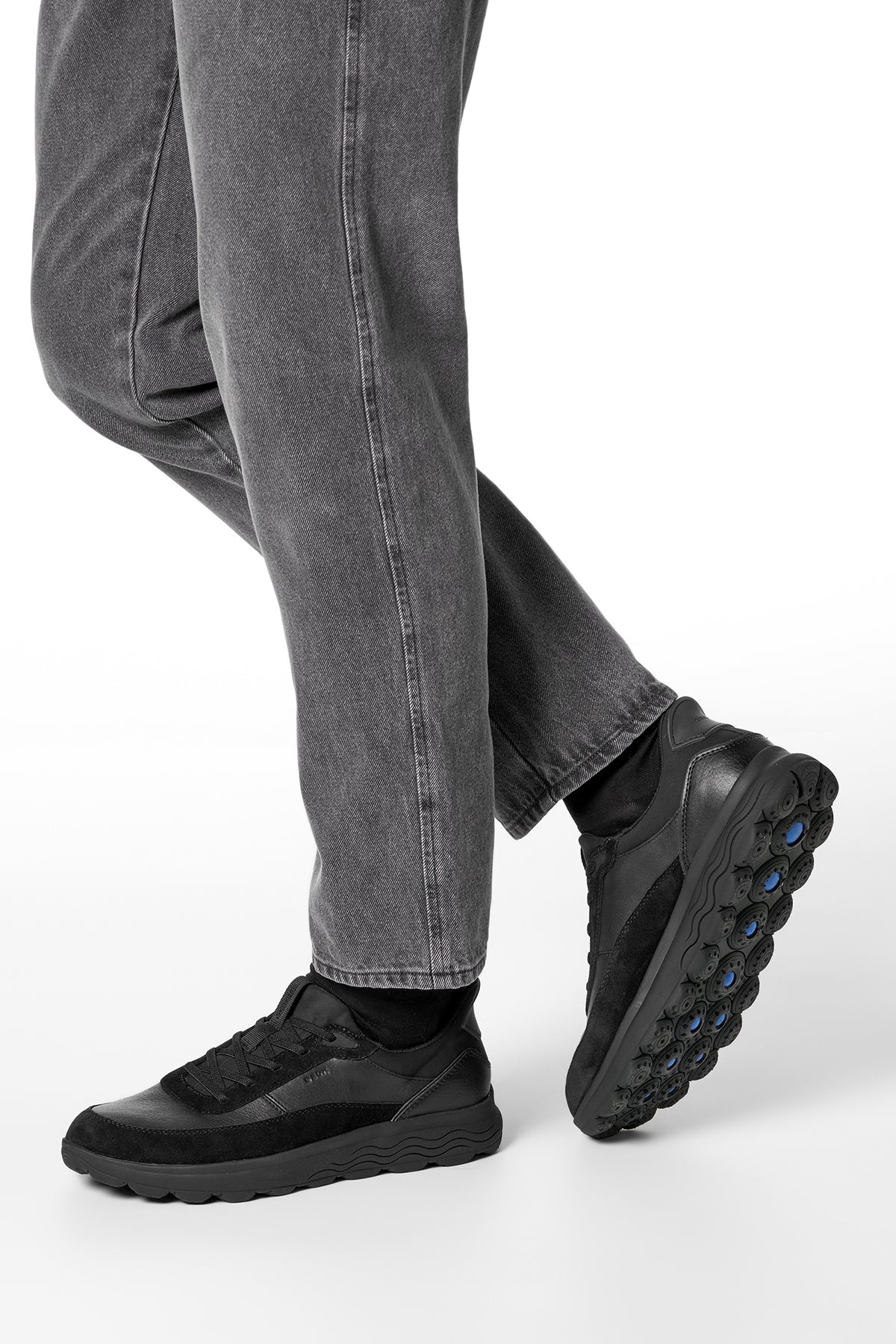 Geox Erkek Siyah U Spherıca Plus A - Nappa+Sued Bağcıklı Kalın Tabanlı Süet Sneaker