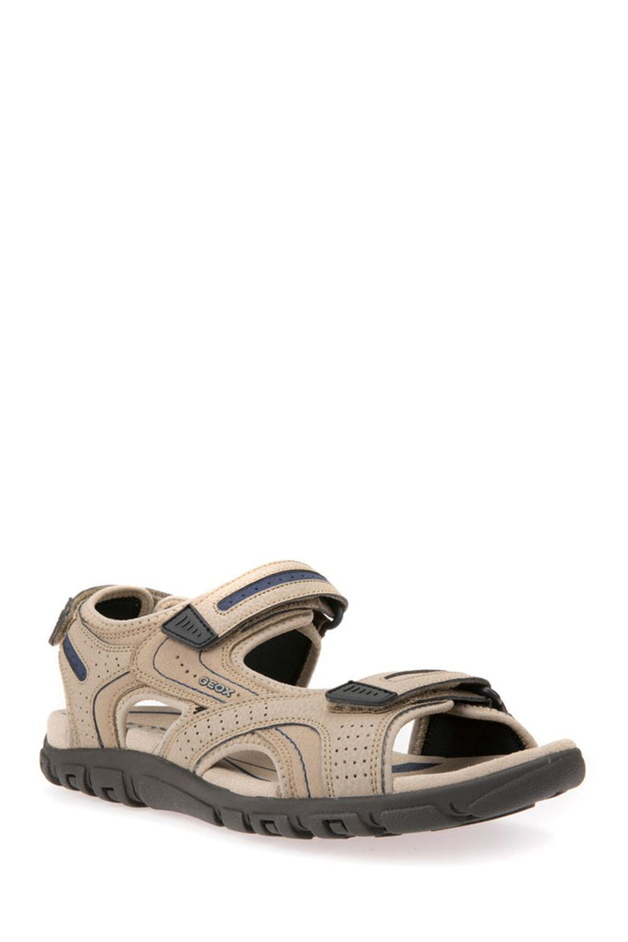 Geox Men's Beige Strada Ankle Strap Suede Leather Sandals