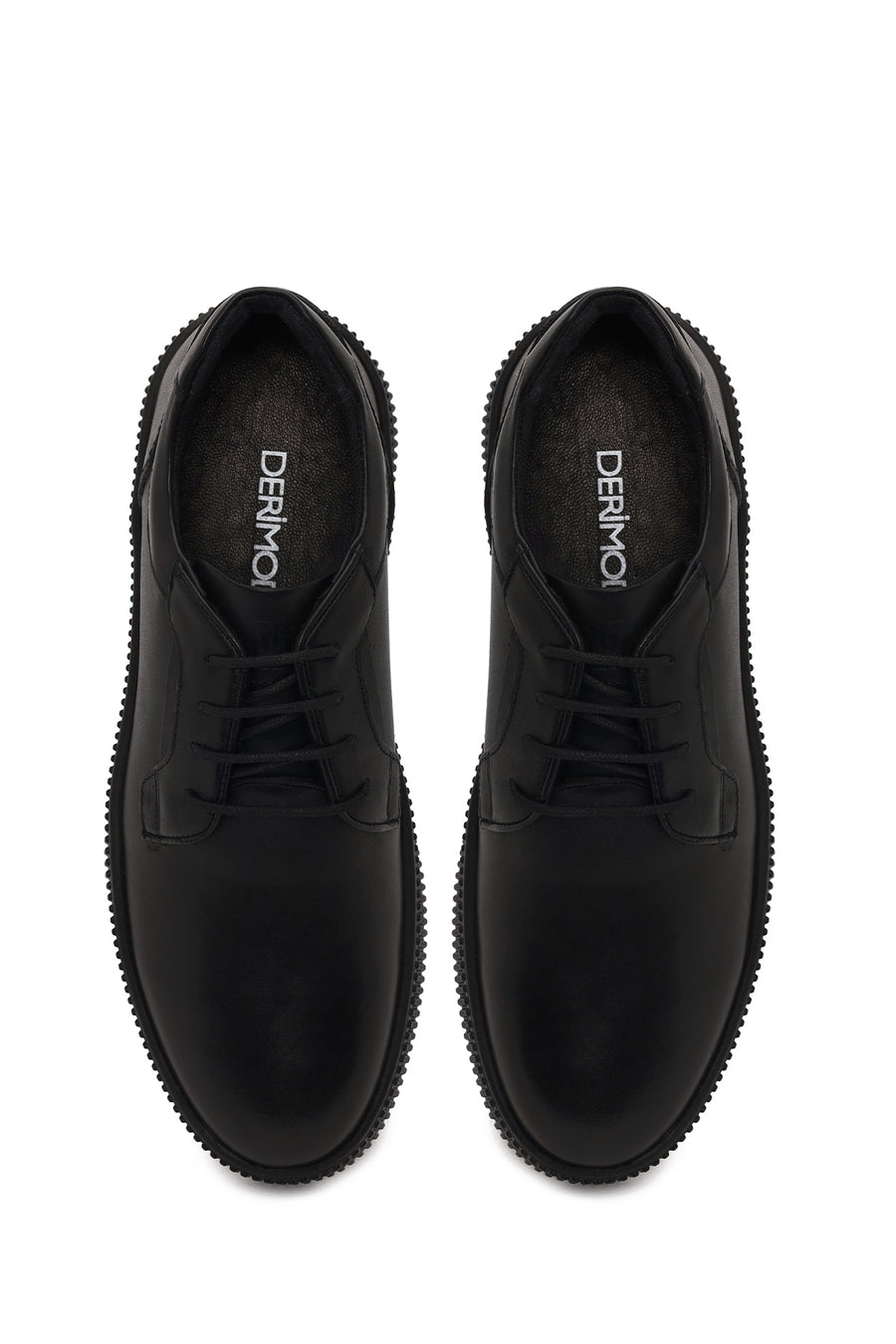 Erkek Siyah Bağcıklı Deri Sneaker