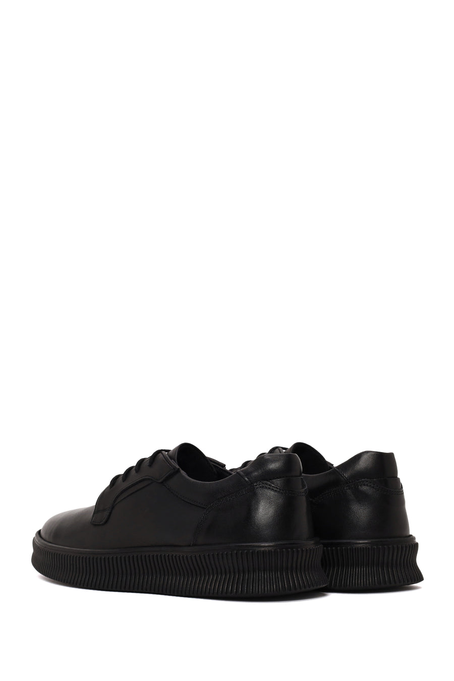 Erkek Siyah Bağcıklı Deri Sneaker