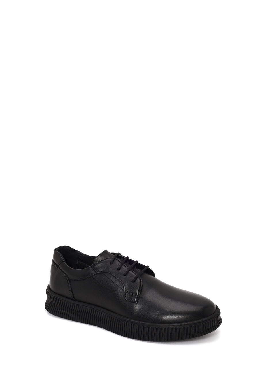 Erkek Siyah Bağcıklı Deri Sneaker