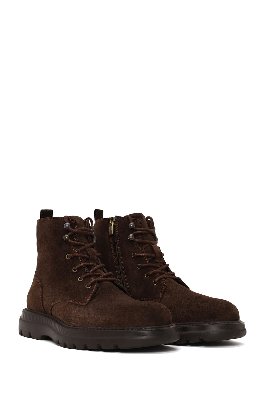Male Brown Lace-Up Zip Closure Thick-Soled Suede Casual Boots