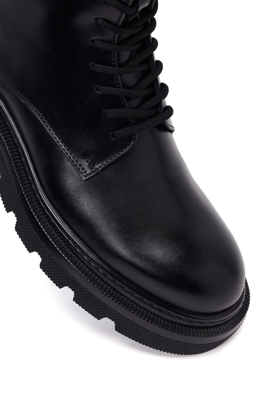 Male Black Lace-Up Zip Closure Thick-Soled Leather Combat Boots